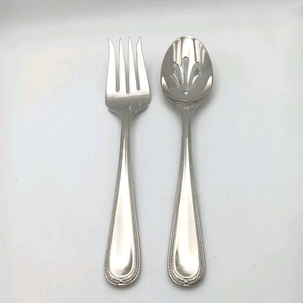 Gorham Braid Serving Hostess 2 Piece Set Spoon Fork Stainless Flatware New